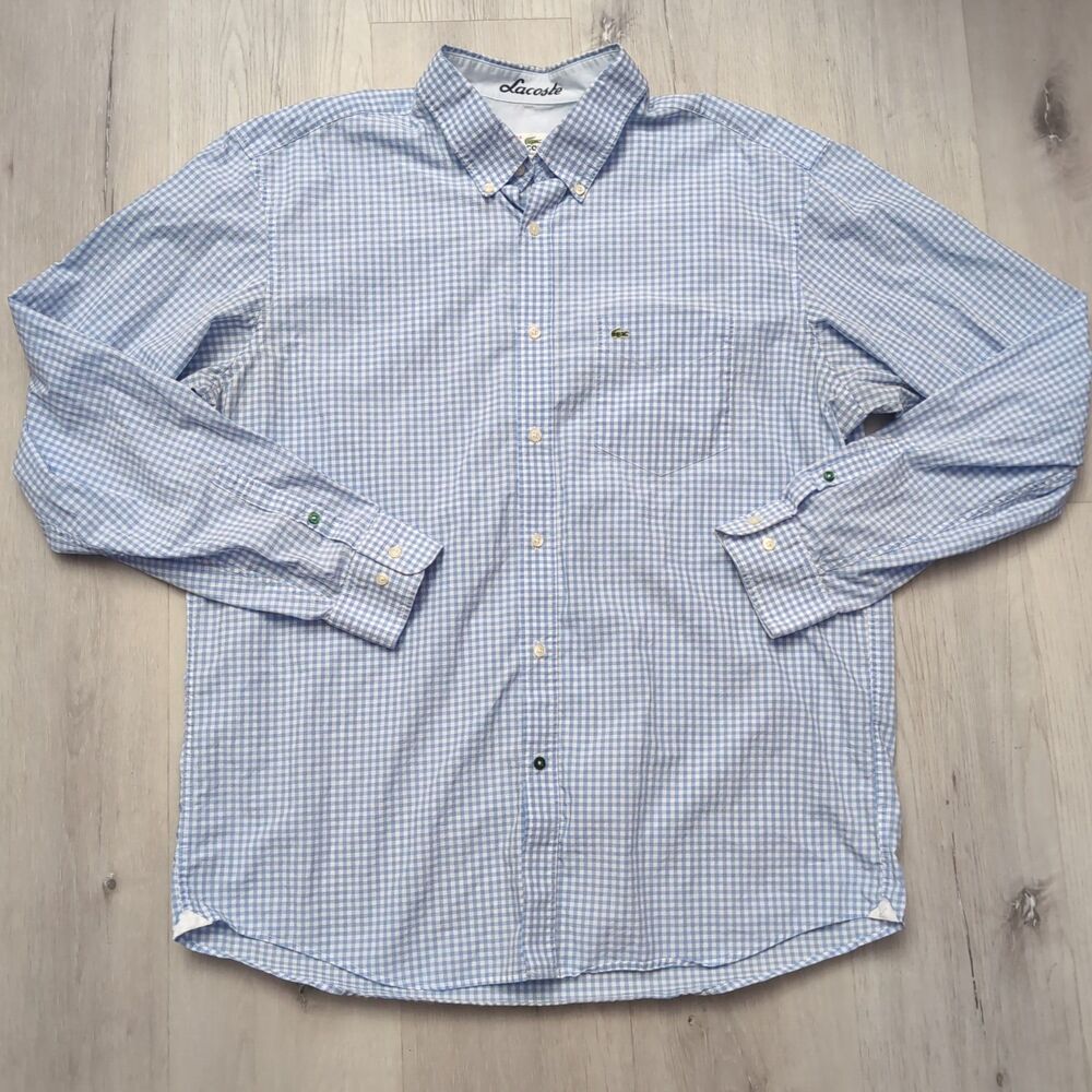 Lacoste Shirt Men's Size 44 Gingham Check Long Sleeve Shirt with Pocket
